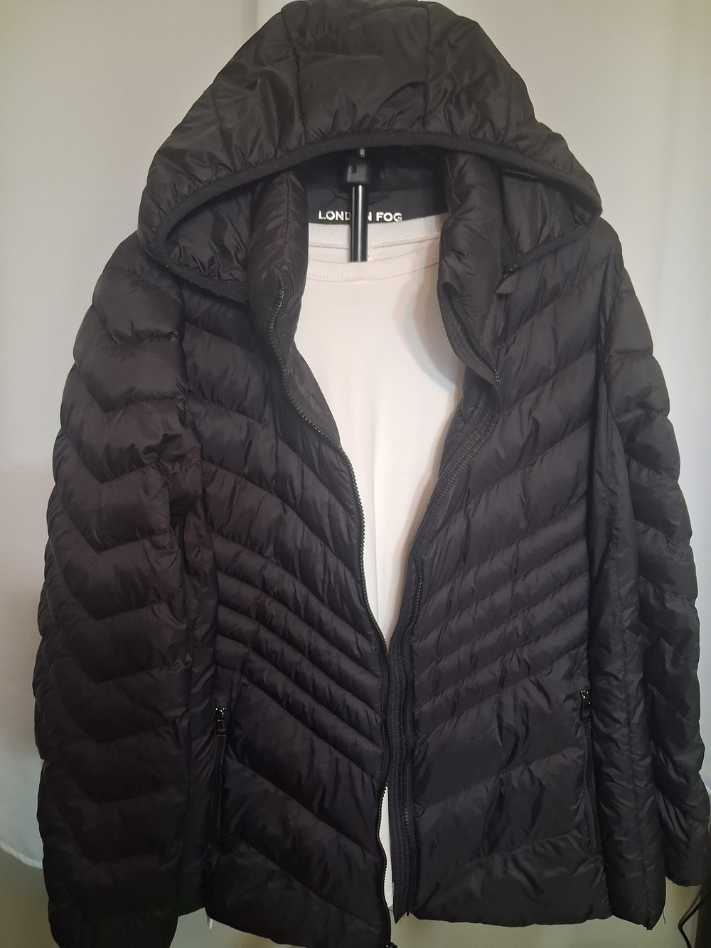 London Fog Black Quilted Hooded Puffer Jacket XXL